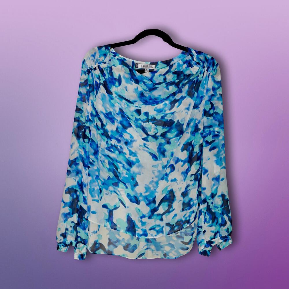 Jennifer Lopez Women's Blue Long Sleeve Blouse Size Medium Work Office Top JLO